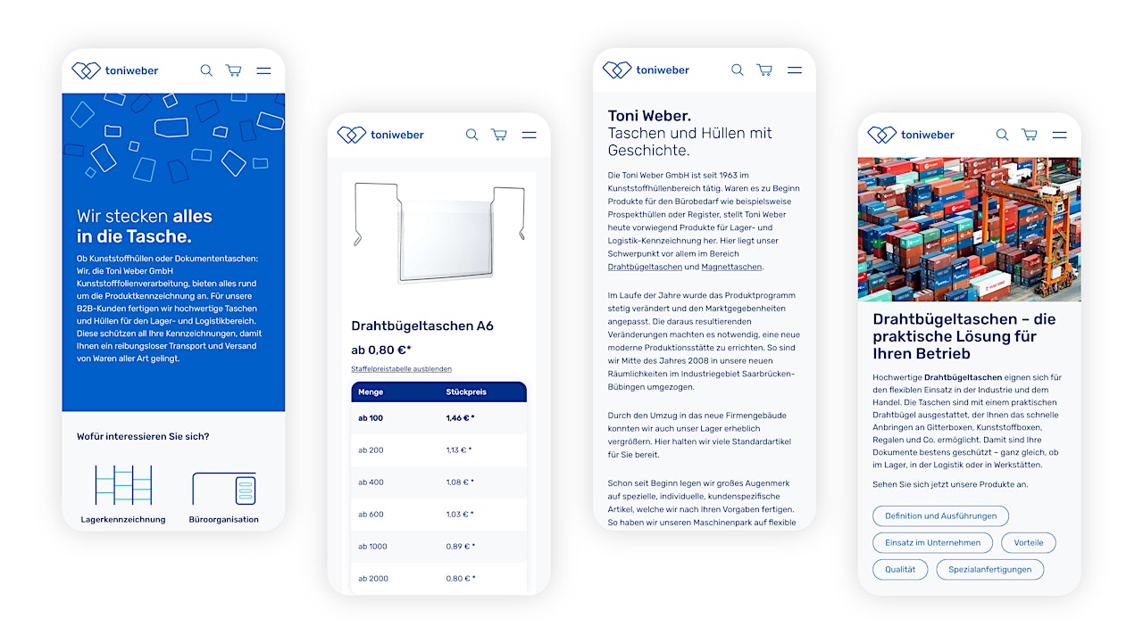 Webdesign B2B Shop (Shopware): mobile Screens Webdesign B2B Shop (Shopware): mobile Screens